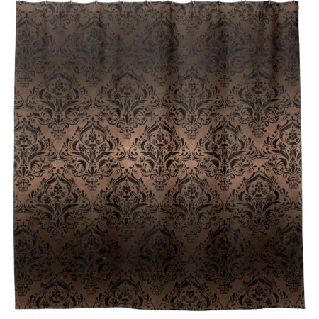 Damask1 Black Marble & Bronze Metal (r) Shower Curtain