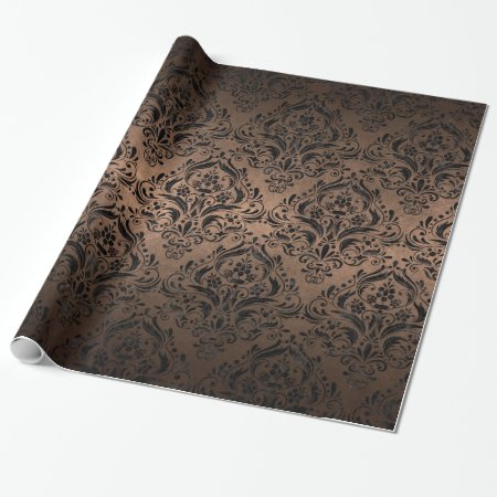Damask1 Black Marble & Bronze Metal (r) Wrapping Paper