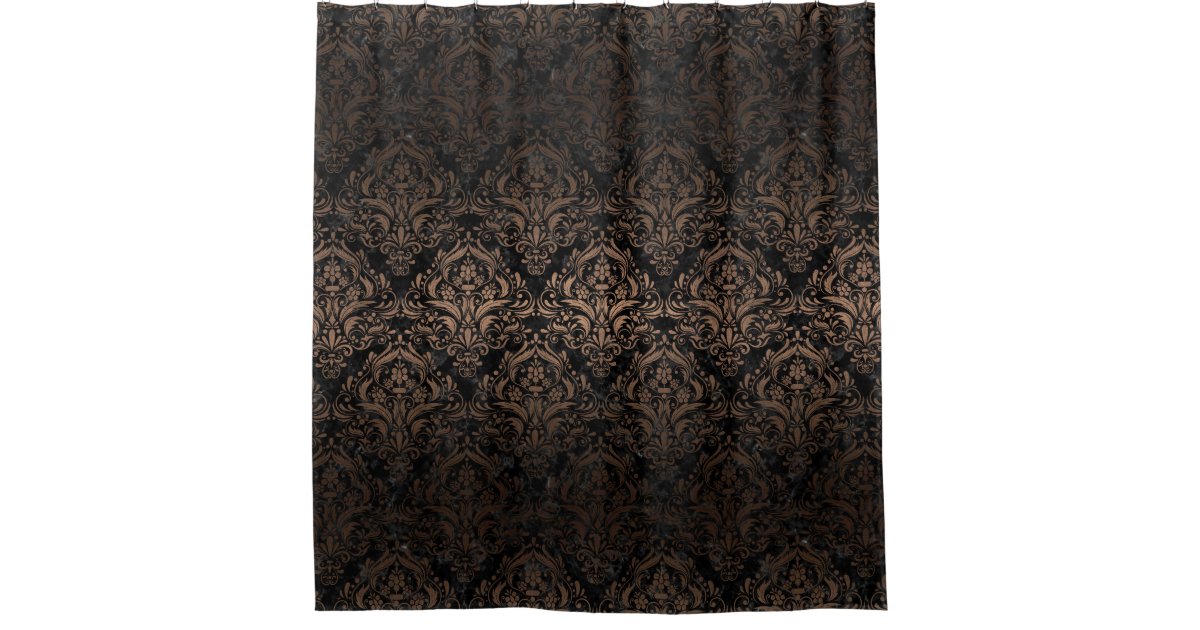 DAMASK1 BLACK MARBLE & BRONZE METAL SHOWER CURTAIN Zazzle