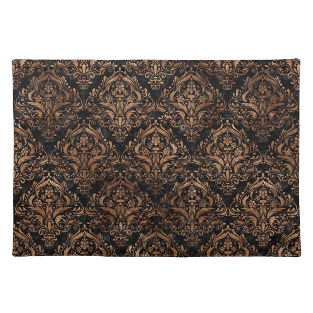 DAMASK1 BLACK MARBLE & BROWN STONE CLOTH PLACEMAT (Front)