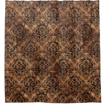 Damask1 Black Marble & Brown Stone (r) Shower Curtain by Trendi_Stuff at Zazzle