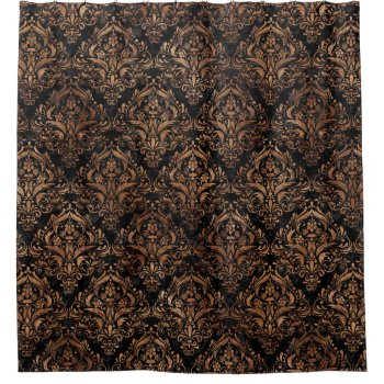 Damask1 Black Marble & Brown Stone Shower Curtain by Trendi_Stuff at Zazzle