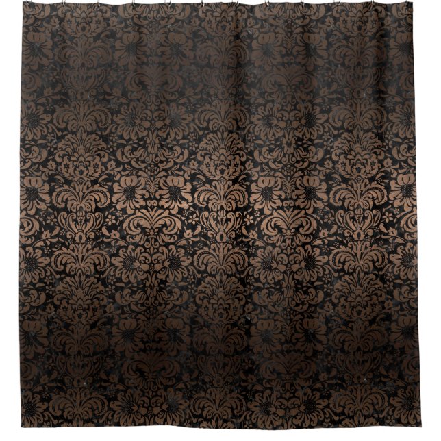DAMASK2 BLACK MARBLE & BRONZE METAL SHOWER CURTAIN (Front)