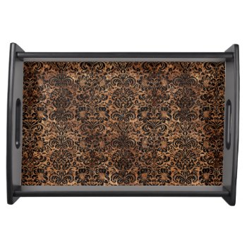 Damask2 Black Marble & Brown Stone (r) Serving Tray by Trendi_Stuff at Zazzle