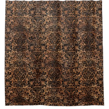 Damask2 Black Marble & Brown Stone (r) Shower Curtain by Trendi_Stuff at Zazzle