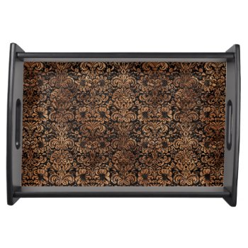 Damask2 Black Marble & Brown Stone Serving Tray by Trendi_Stuff at Zazzle