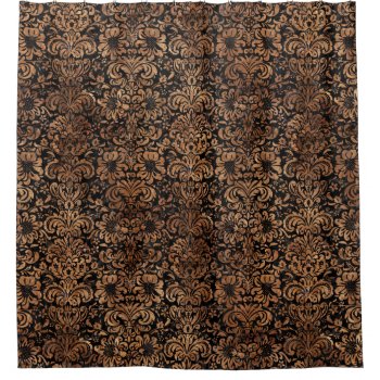 Damask2 Black Marble & Brown Stone Shower Curtain by Trendi_Stuff at Zazzle