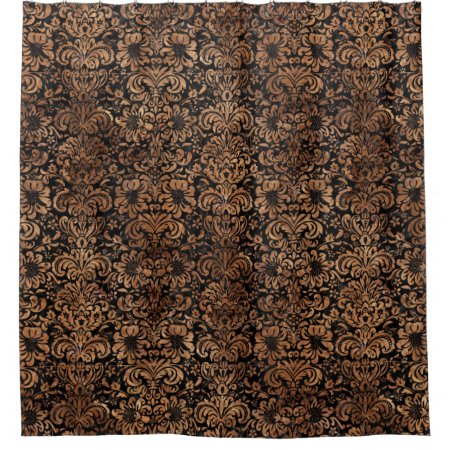 Damask2 Black Marble & Brown Stone Shower Curtain