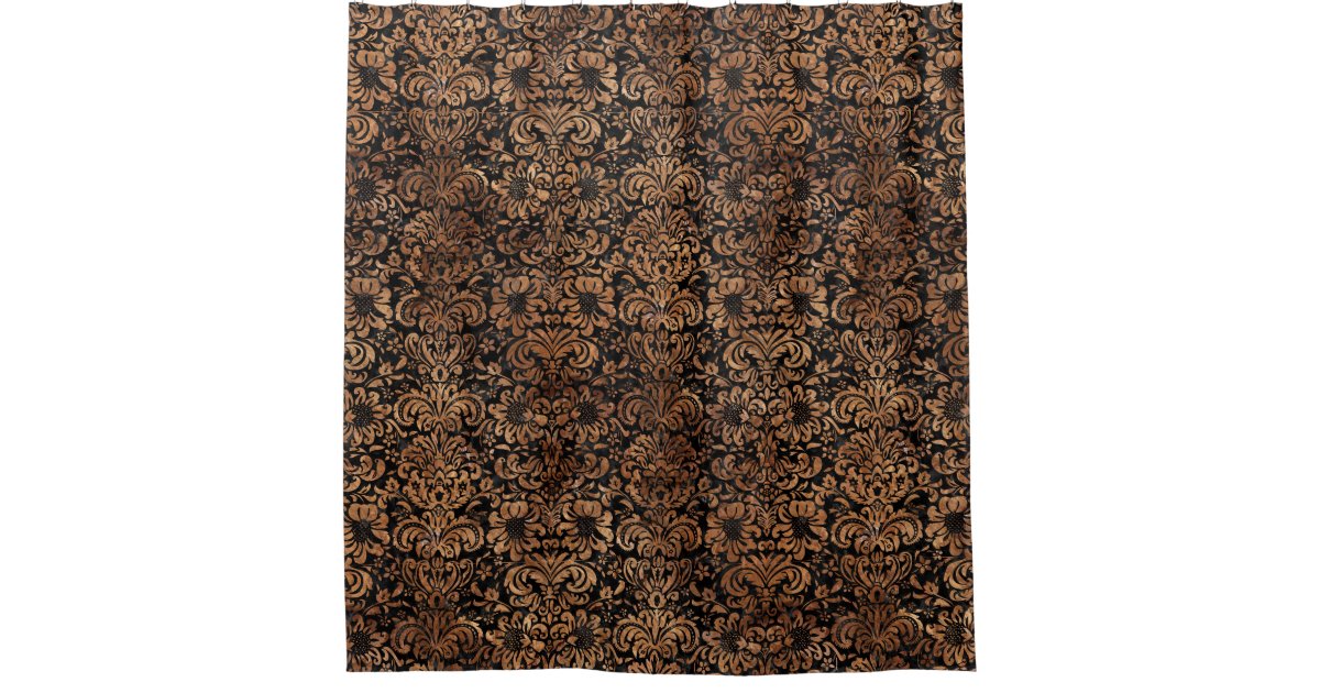 DAMASK2 BLACK MARBLE & BROWN STONE SHOWER CURTAIN Zazzle