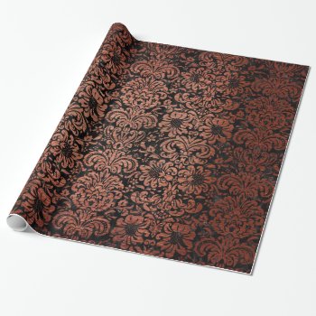 Damask2 Black Marble & Copper Brushed Metal Wrapping Paper by Trendi_Stuff at Zazzle