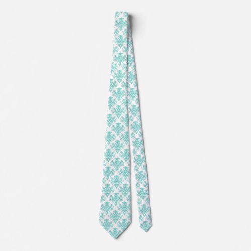 Damask 02 Pattern _ Aqua Blue on White Neck Tie