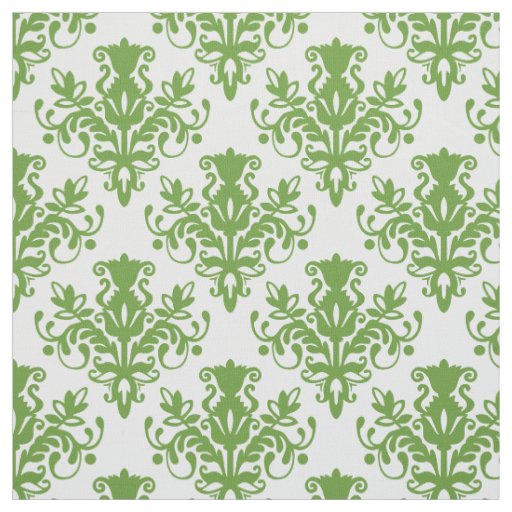 Damask 02 Pattern - Avocado Green on White Fabric