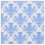 Damask 02 Pattern - Baby Blue on White Fabric