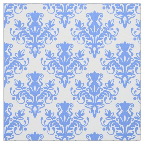 Damask 02 Pattern _ Baby Blue on White Fabric