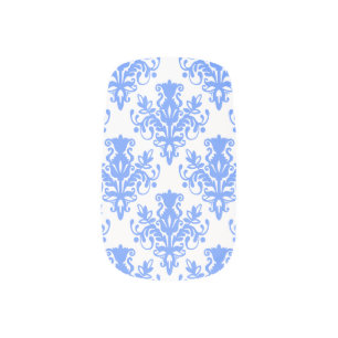 Damask 02 Pattern - Baby Blue on White Minx Nail Wraps