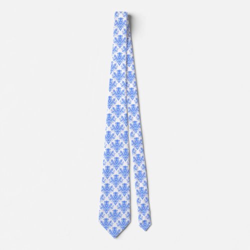 Damask 02 Pattern _ Baby Blue on White Neck Tie
