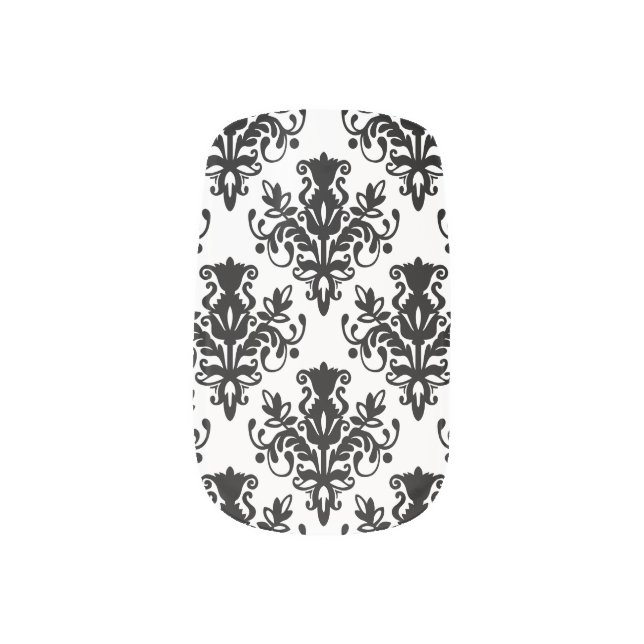Damask 02 Pattern - Black on White Minx Nail Wraps (Left Thumb)