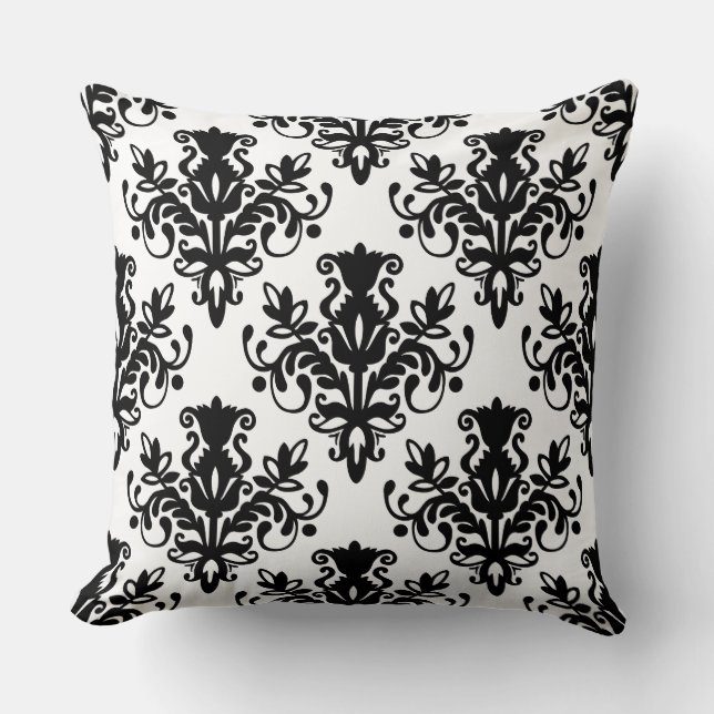 Damask 02 Pattern - Black on White Throw Pillow (Front)