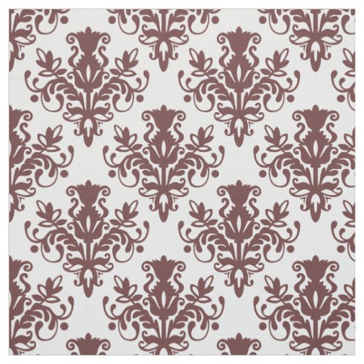 Damask 02 Pattern - Dark Brown on White Fabric