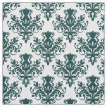 Damask 02 Pattern - Dark Moss Green on White Fabric