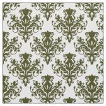 Damask 02 Pattern - Dark Olive on White Fabric