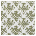 Damask 02 Pattern - Deep Olive on White Fabric