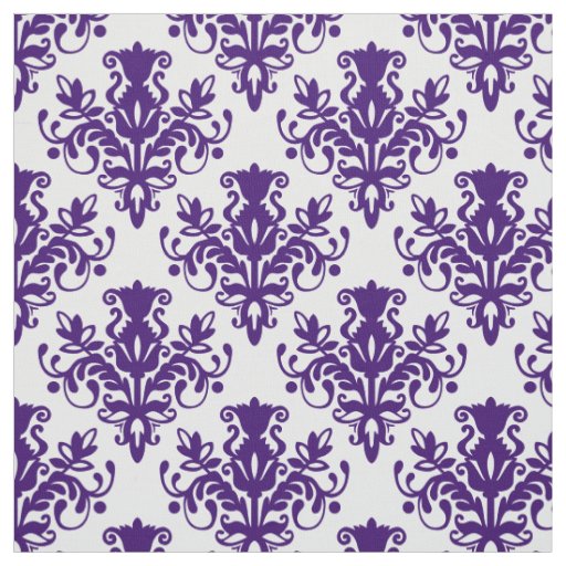 Damask 02 Pattern - Deep Purple on White Fabric