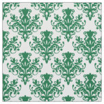 Damask 02 Pattern - Forest Green on White Fabric