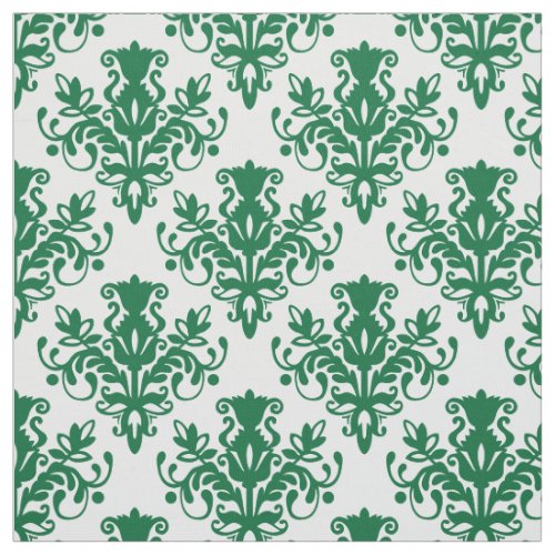 Damask 02 Pattern _ Forest Green on White Fabric