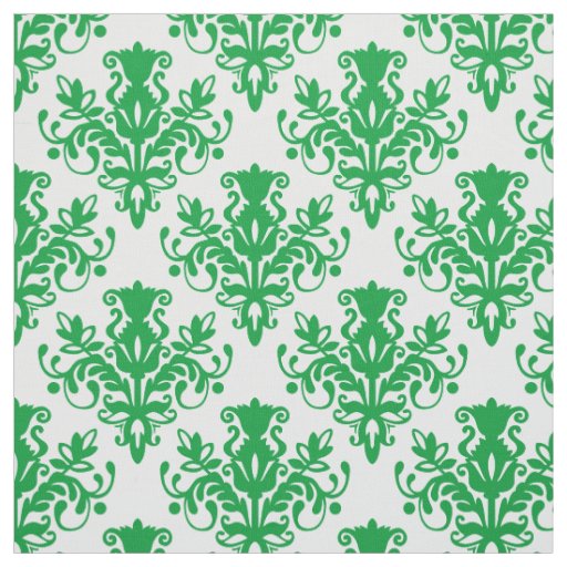 Damask 02 Pattern - Grass Green on White Fabric