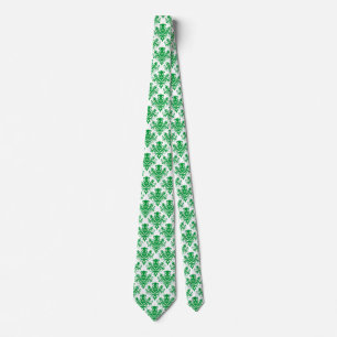Damask 02 Pattern - Grass Green on White Neck Tie