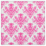 Damask 02 Pattern - Hot Pink on White Fabric