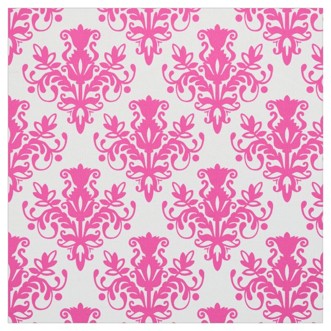 Damask 02 Pattern - Hot Pink on White Fabric (Swatch)