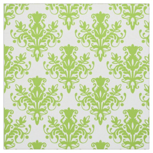 Damask 02 Pattern _ Martian Green on White Fabric