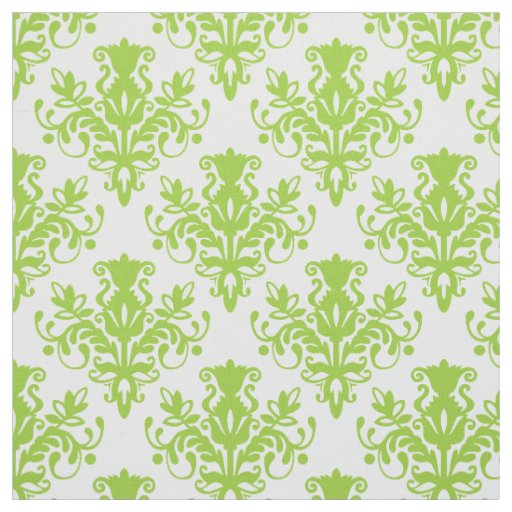 Damask 02 Pattern - Martian Green on White Fabric