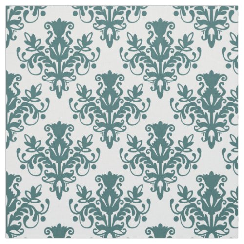 Damask 02 Pattern _ Moss Green on White Fabric