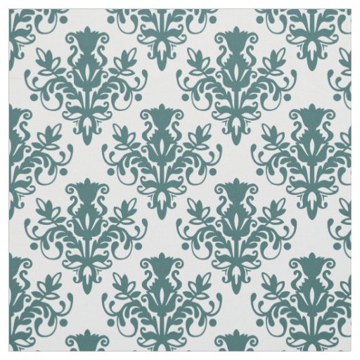 Damask 02 Pattern - Moss Green on White Fabric