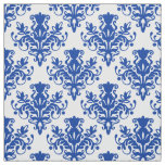 Damask 02 Pattern - Navy Blue on White Fabric