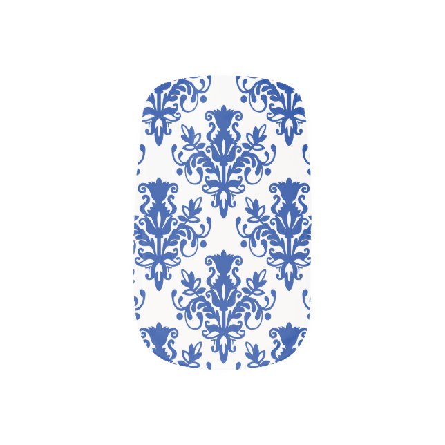 Damask 02 Pattern - Navy Blue on White Minx Nail Wraps (Left Thumb)