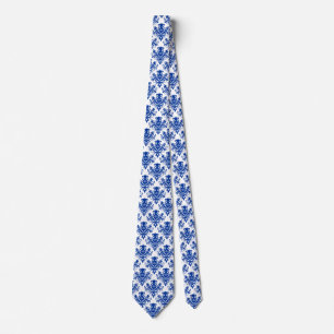 Damask 02 Pattern - Navy Blue on White Neck Tie