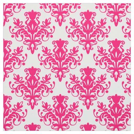 Damask 02 Pattern - Neon Red on White Fabric
