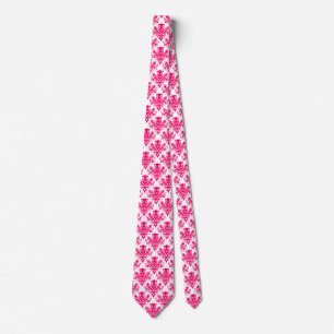 Damask 02 Pattern - Neon Red on White Neck Tie
