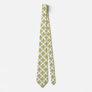 Damask 02 Pattern - Olive on White Neck Tie