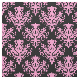 Damask 02 Pattern - Pink on Black Fabric
