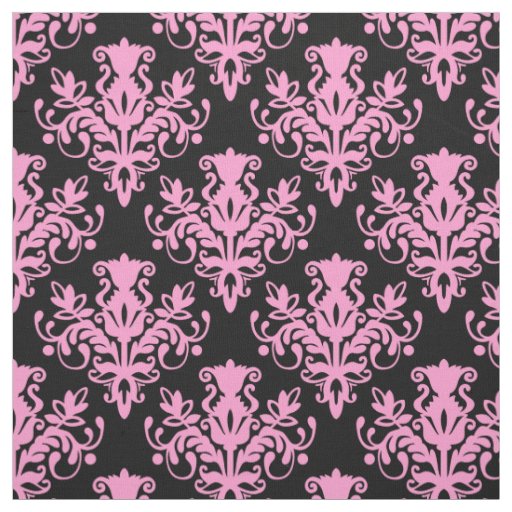 Damask 02 Pattern - Pink on Black Fabric