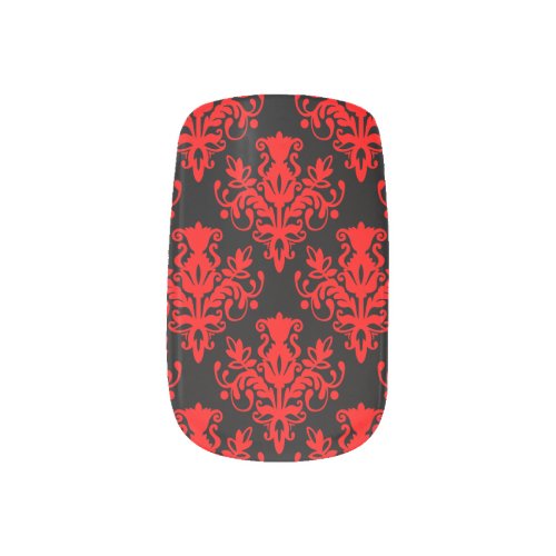 Damask 02 Pattern _ Red on Black Minx Nail Art