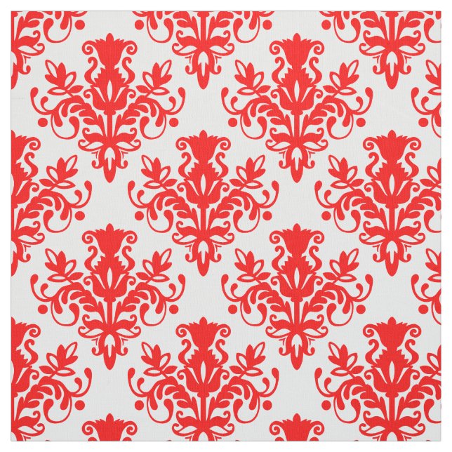 Damask 02 Pattern - Red on White Fabric (Swatch)