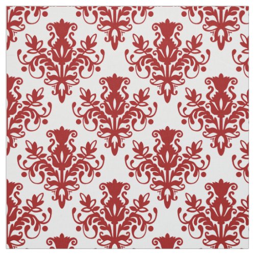 Damask 02 Pattern _ Ruby Red on White Fabric