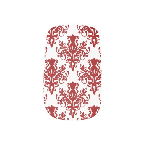 Damask 02 Pattern _ Ruby Red on White Minx Nail Wraps
