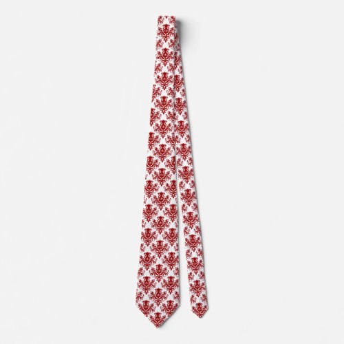 Damask 02 Pattern _ Ruby Red on White Neck Tie